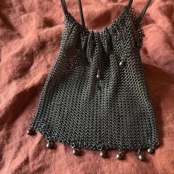 Antique Wire Mesh Chainmail Beaded Fringe Miser Reticule Drawstring Bag Purse - Picture 5 of 9